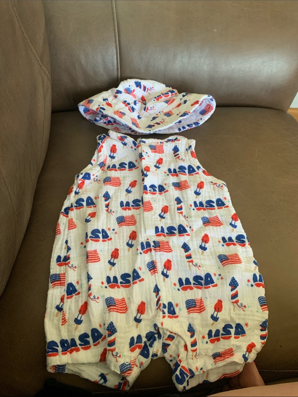 Sleeveless White Baby romper with Red & Blue USA Print